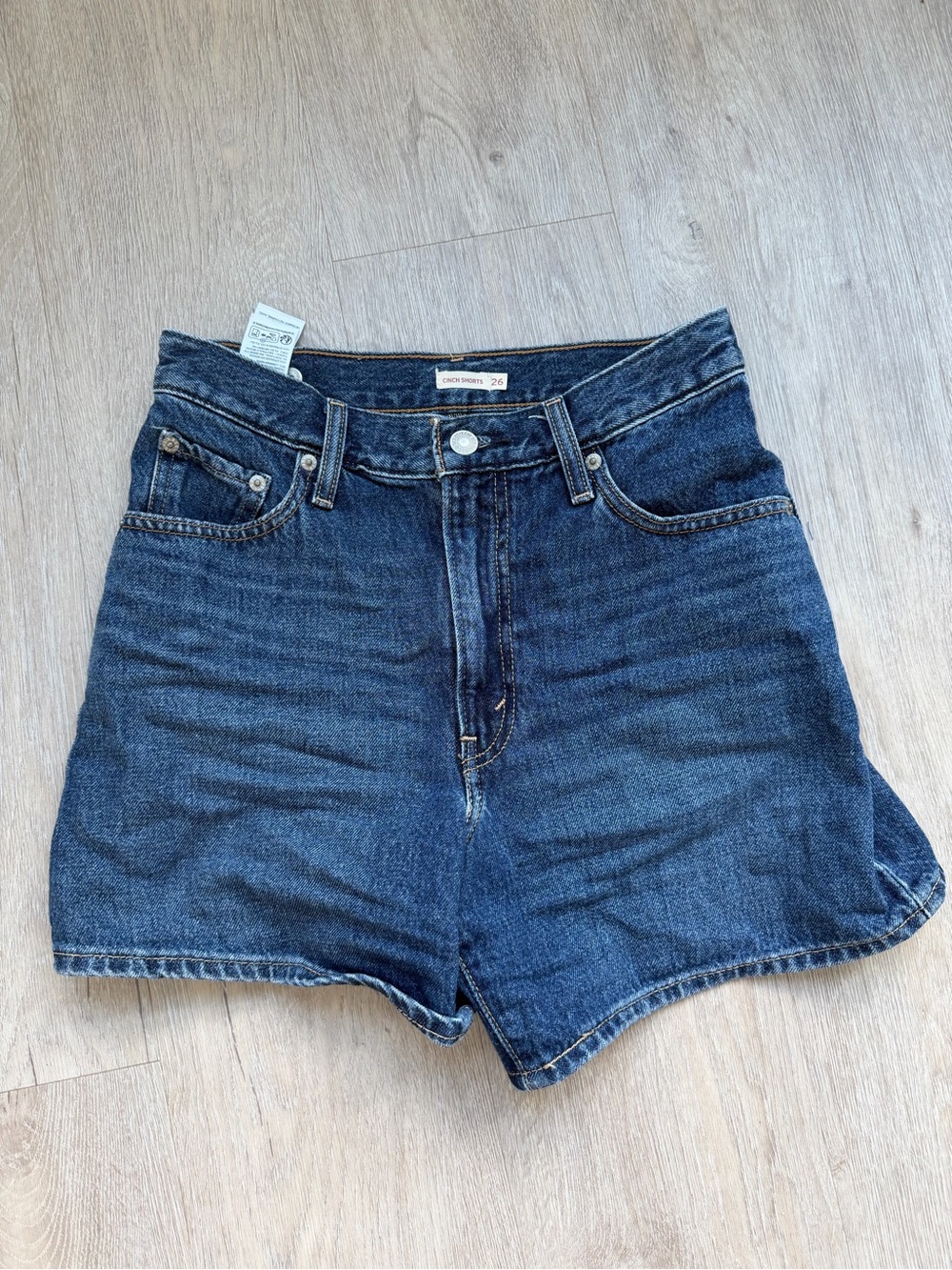 Levi’s Cinch Waist Mid-Rise Dark Wash Denim Jean Shorts